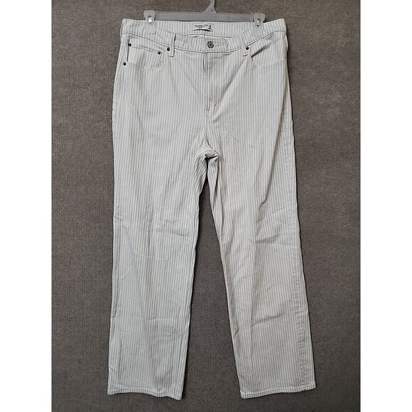 Abercrombie Fitch Curve Love 90s Relaxed Jeans Womens 33 16 Long Gray Stripe - Picture 1 of 8